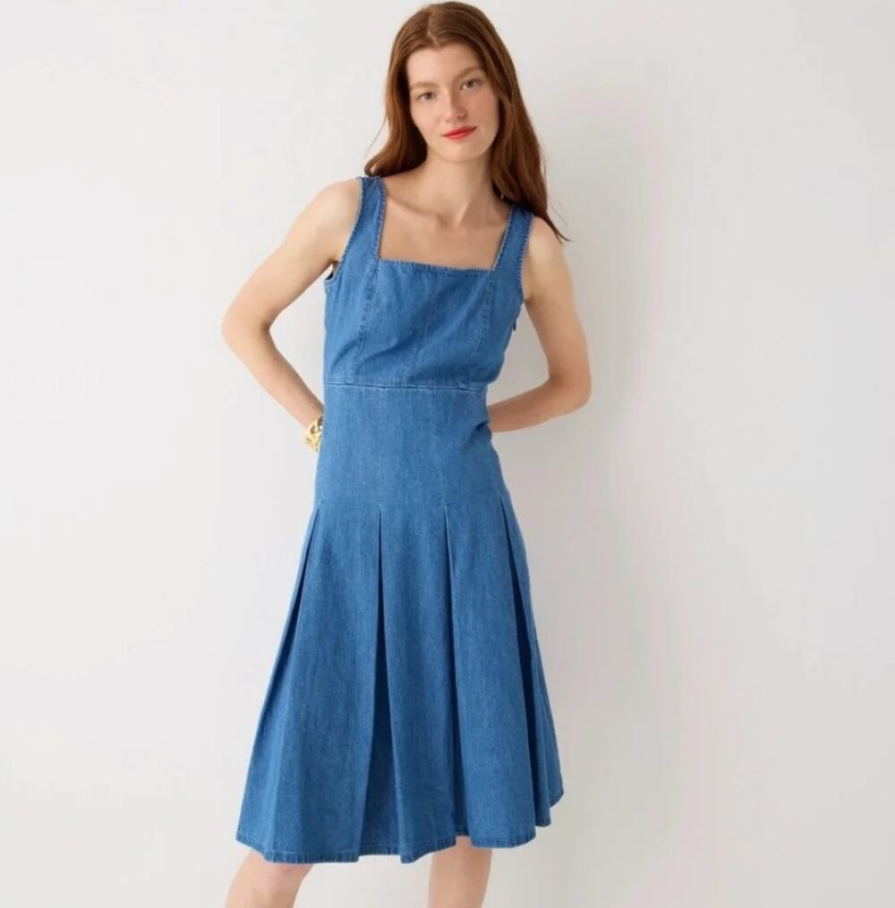 J. Crew Pleated Chambray Dress Blue Jean BP876 Size 8